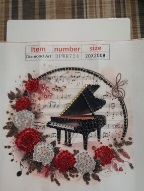 Hand Crafted Red White Black Floral Piano Diamond Art